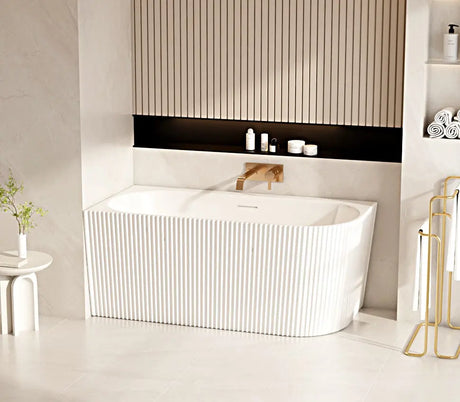 Rose V-Groove Corner Bathtub - Matt White mercioaustralia