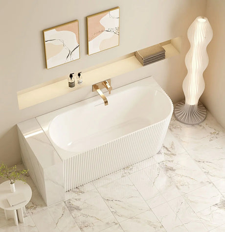Rose V-Groove Corner Bathtub - Matt White mercioaustralia