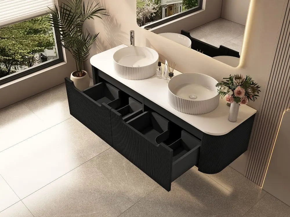 Rome 1500mm Wall-Hung Cabinet - Matt Black mercioaustralia