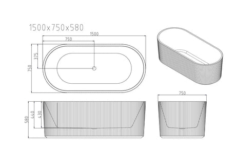 Rose Fluted V-Groove Freestanding Bathtub - Matt White mercioaustralia