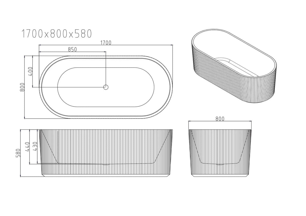 Rose Fluted V-Groove Freestanding Bathtub - Matt White mercioaustralia