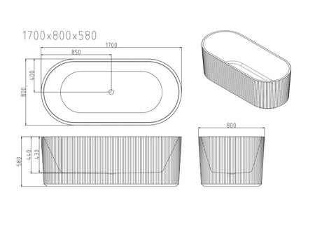 Rose Fluted V-Groove Freestanding Bathtub - Matt White mercioaustralia