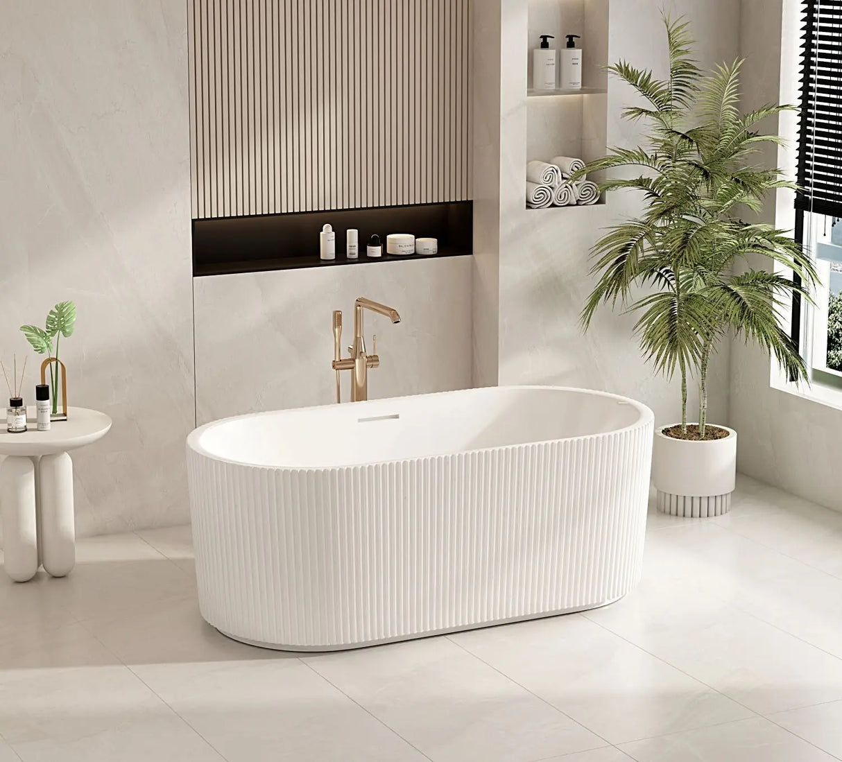Rose Fluted V-Groove Freestanding Bathtub - Matt White mercioaustralia