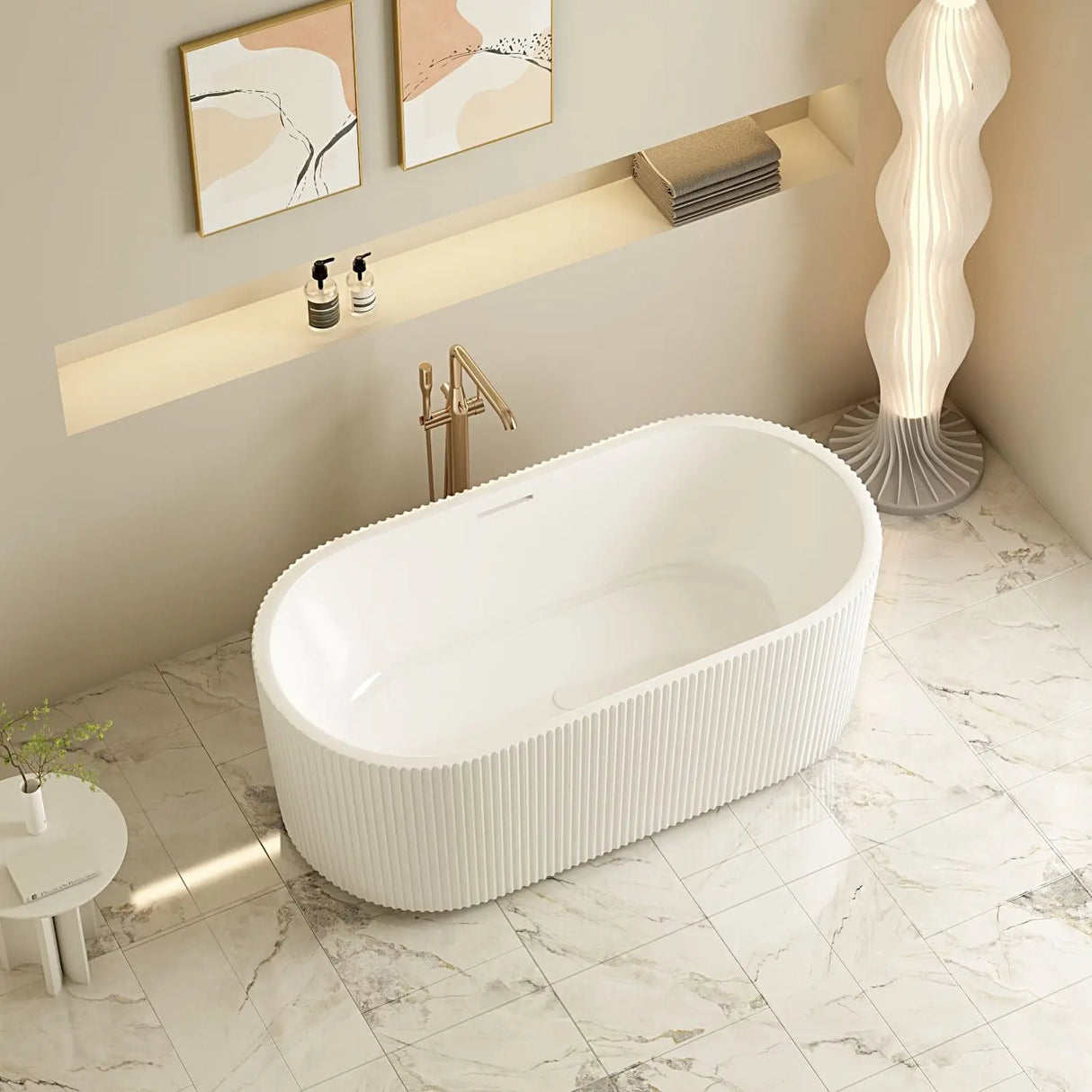 Rose Fluted V-Groove Freestanding Bathtub - Matt White mercioaustralia
