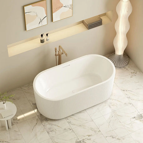 Rose Fluted V-Groove Freestanding Bathtub - Matt White mercioaustralia