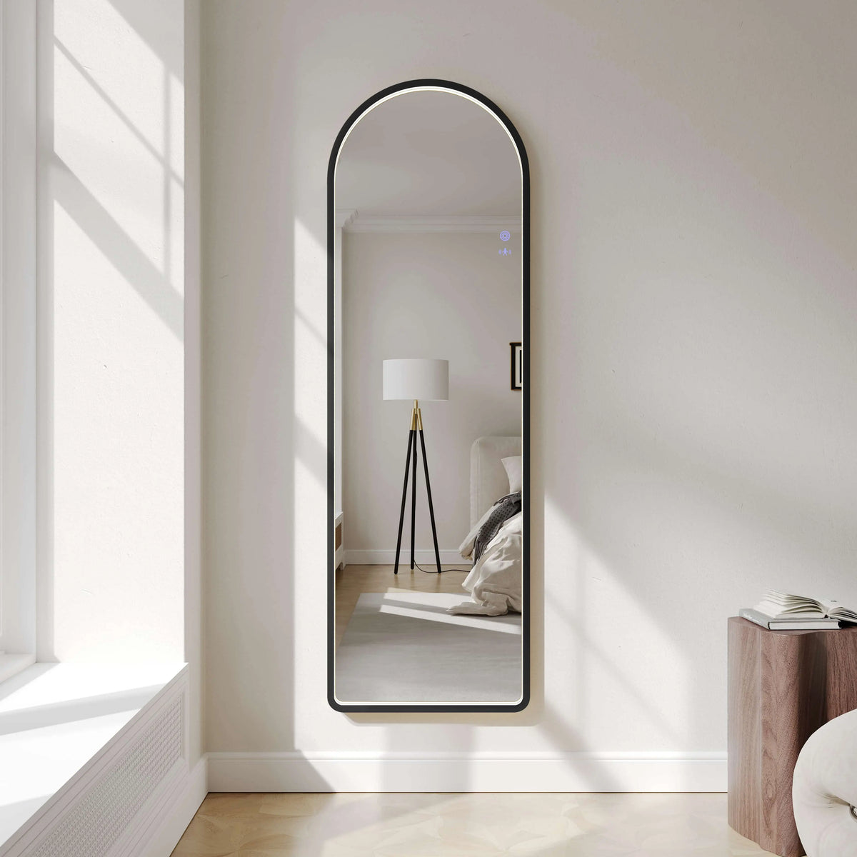 Saga 500×1600mm Freestanding LED Arch Mirror - Matt Black mercioaustralia