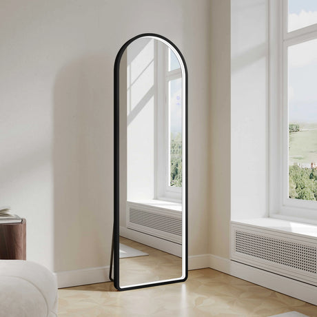 Saga 500×1600mm Freestanding LED Arch Mirror - Matt Black mercioaustralia