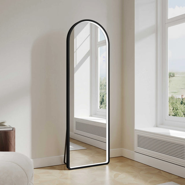 Saga 500×1600mm Freestanding LED Arch Mirror - Matt Black mercioaustralia