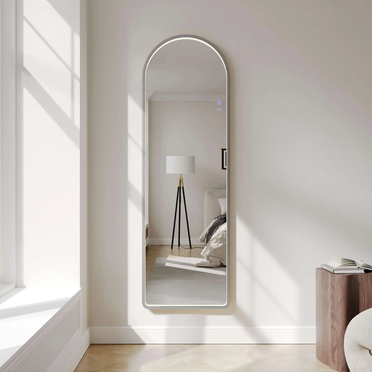 Saga 500×1600mm Freestanding LED Arch Mirror - Brushed Nickel mercioaustralia