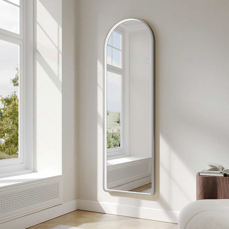 Saga 500×1600mm Freestanding LED Arch Mirror - Brushed Nickel mercioaustralia