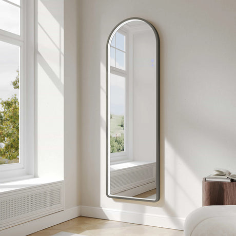 Saga 500×1600mm Freestanding LED Arch Mirror - Gun Metal mercioaustralia