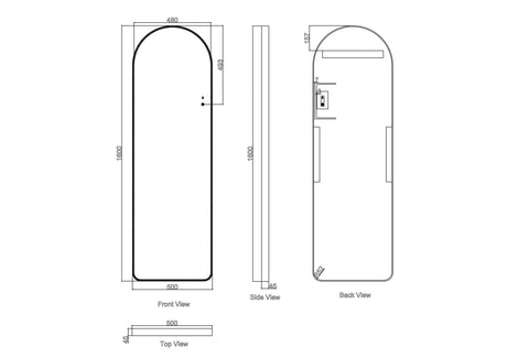 Saga 500×1600mm Freestanding LED Arch Mirror - Brushed Nickel mercioaustralia