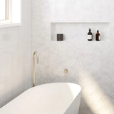 Kaya Gooseneck Floor Mounted Bath Outlet, Brushed Nickel fienza
