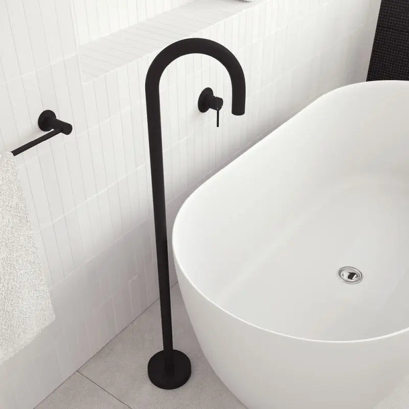 Kaya Gooseneck Floor Mounted Bath Outlet, Matte Black fienza