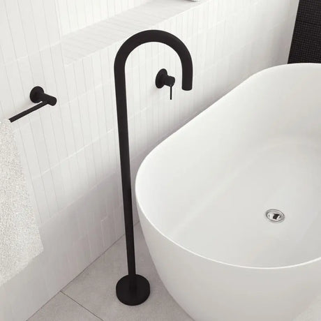 Kaya Gooseneck Floor Mounted Bath Outlet, Matte Black fienza