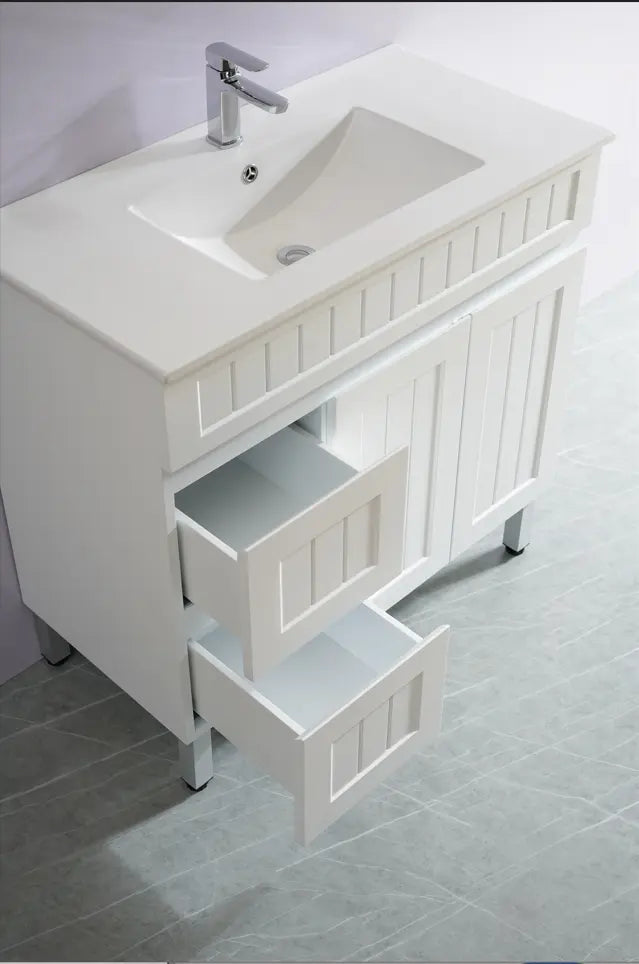ACACIA SHAKER Matte White PVC Floor Vanity 900 Poseidon