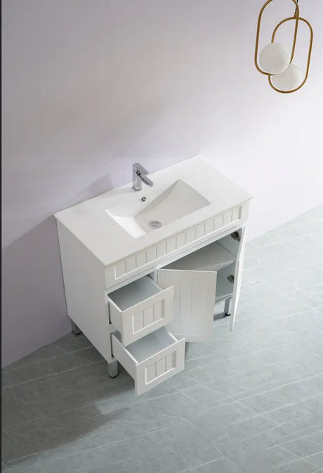 ACACIA SHAKER Matte White PVC Floor Vanity 900 Poseidon