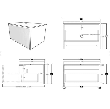 Bellevue PVC Wall Hung Vanity 750 (Coastal Oak)-Clearance Poseidon