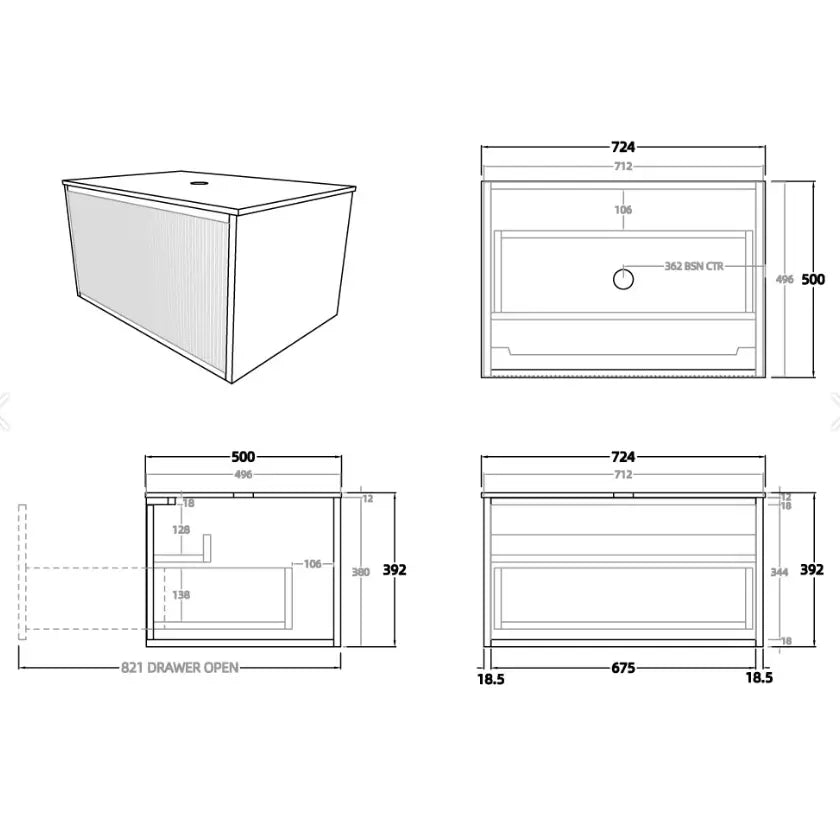 Bellevue PVC Wall Hung Vanity 750 (Prime Oak) Poseidon