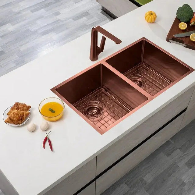 Handmade Stainless Steel Copper PVD Double Bowl Kitchen Sink 1.2mm (Top/Flush/Undermount) 820*457*230mm Aquaperla