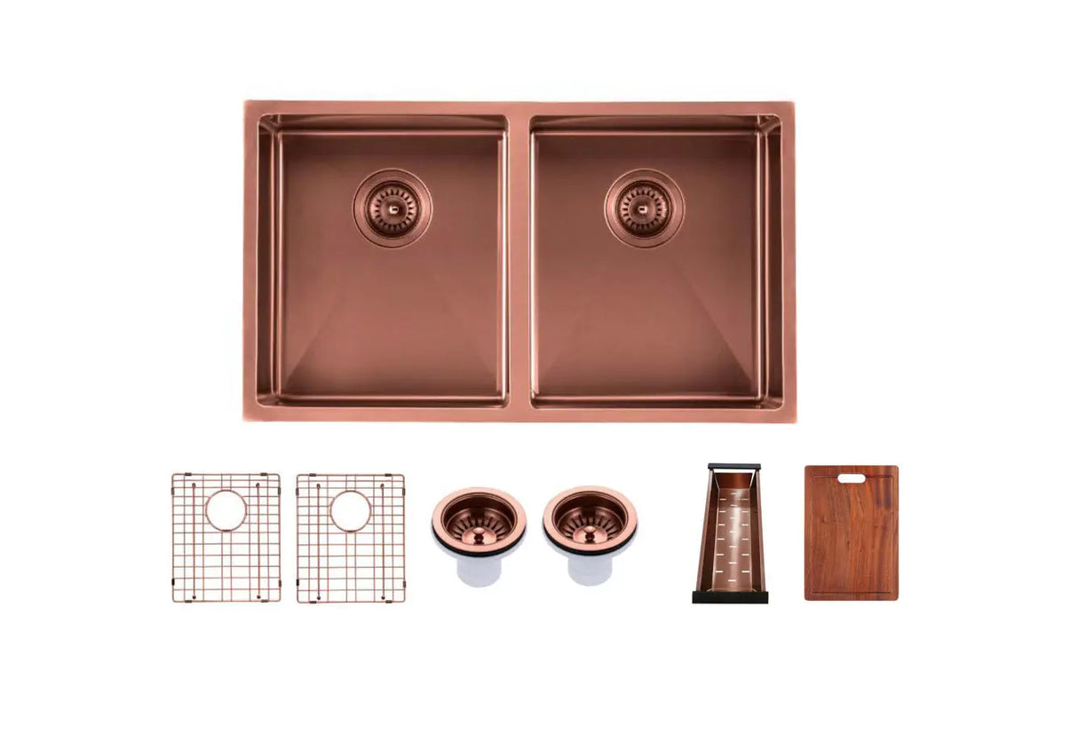 Handmade Stainless Steel Copper PVD Double Bowl Kitchen Sink 1.2mm (Top/Flush/Undermount) 820*457*230mm Aquaperla