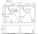Handmade Stainless Steel Copper PVD Double Bowl Kitchen Sink 1.2mm (Top/Flush/Undermount) 770*450*215mm Aquaperla