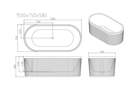 Tyler Freestanding Fluted Bathtub – Gloss White mercioaustralia