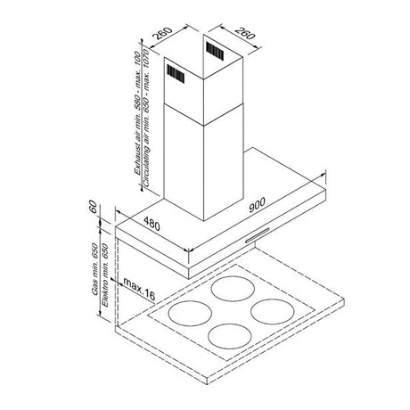 BLAUPUNKT 90CM WALL CANOPY RANGEHOOD MULTI CONTROL (STAINLESS STEEL) Blaupunkt