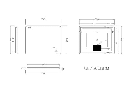 Jasper Rectangular Touchless 750 X 600 Frameless LED Mirror - Three Light Temperatures Poseidonbk