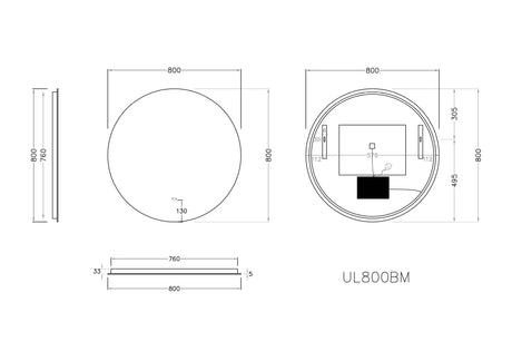 Luna Round Touchless 800 X 800 Frameless LED Mirror - Three Light Temperatures Poseidonbk