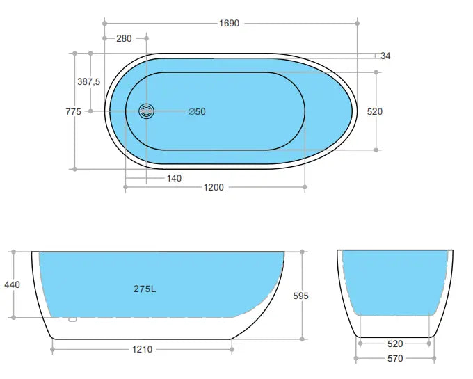Veda Free Standing Bathtub 1690*775*595mm Poseidonbk