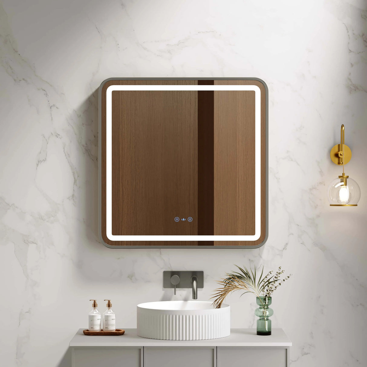 Venus 600×750 / 750×900 / 1200×750mm LED Rectangular Mirror – Gun Metal Frame mercioaustralia