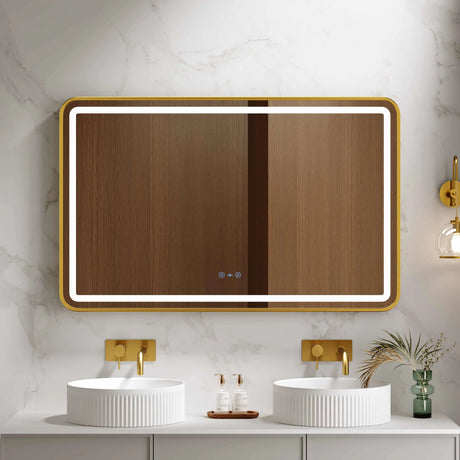Venus 600×750 / 750×900 / 1200×750mm LED Rectangular Mirror – Brushed Gold Frame mercioaustralia