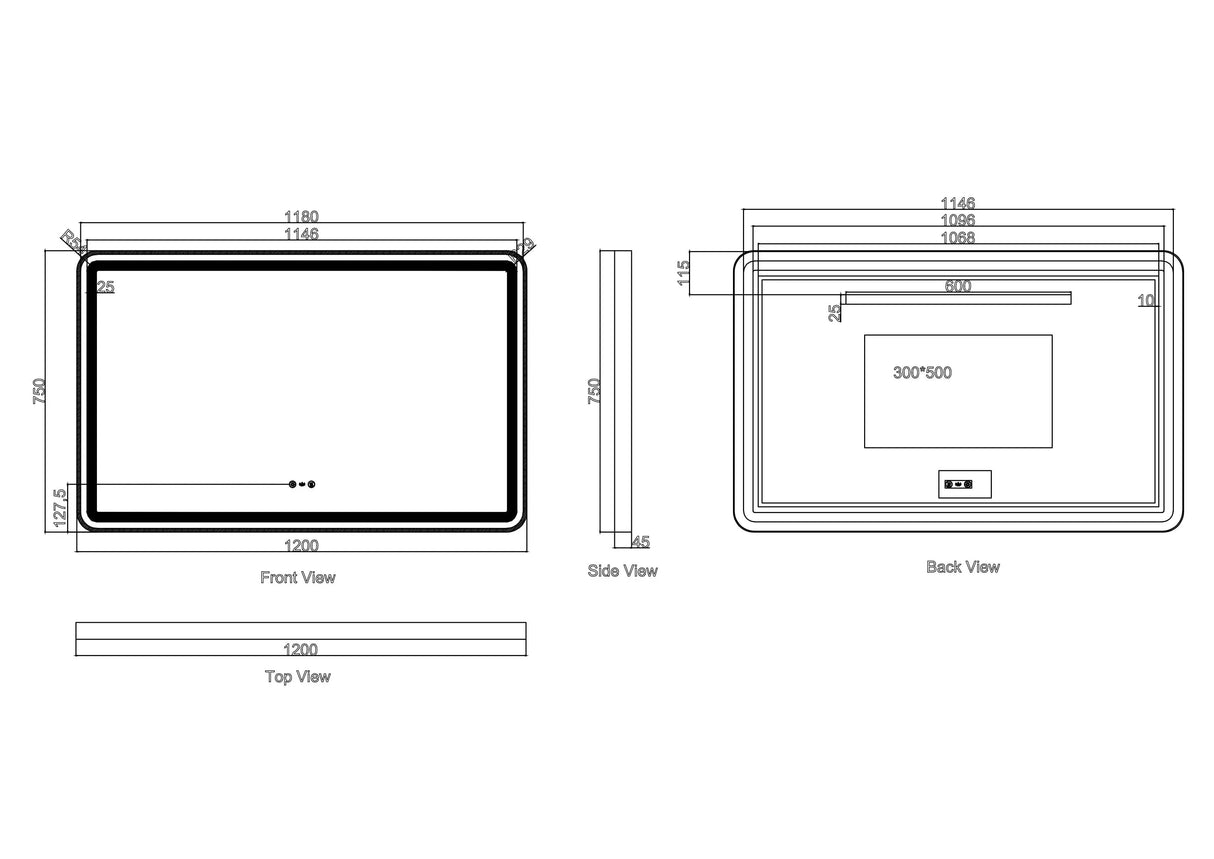 Venus 600×750 / 750×900 / 1200×750mm LED Rectangular Mirror – Gun Metal Frame mercioaustralia