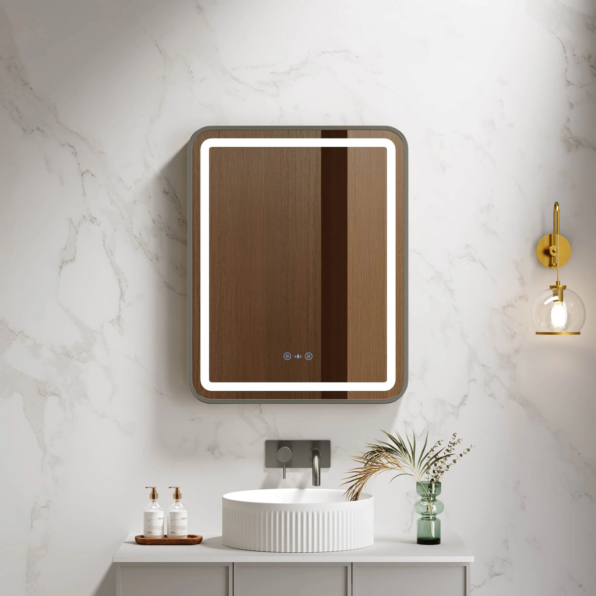 Venus 600×750 / 750×900 / 1200×750mm LED Rectangular Mirror – Gun Metal Frame mercioaustralia