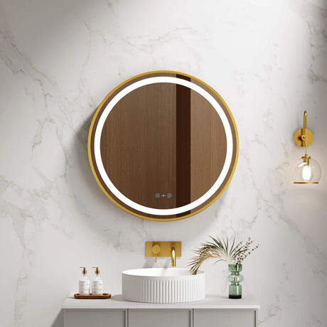 Venus 600/750/900mm LED Round Mirror – Brushed Gold Frame mercioaustralia