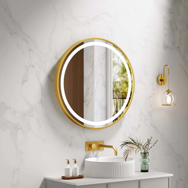 Venus 600/750/900mm LED Round Mirror – Brushed Gold Frame mercioaustralia