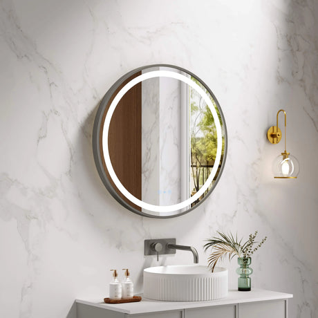 Venus 600/750/900mm LED Round Mirror – Gun Metal Frame mercioaustralia