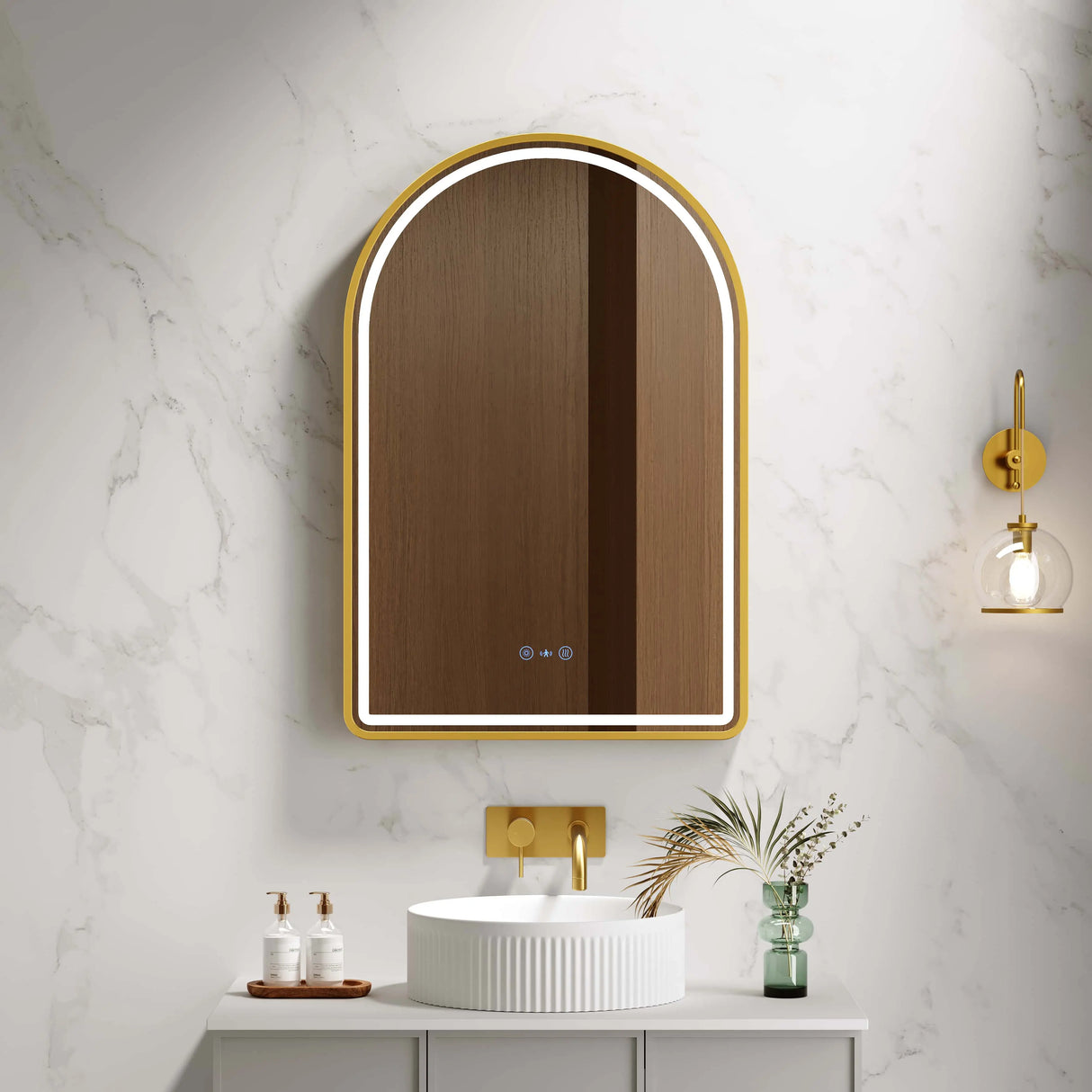 Venus 600×900mm LED Arch Mirror– Brushed Gold Frame mercioaustralia