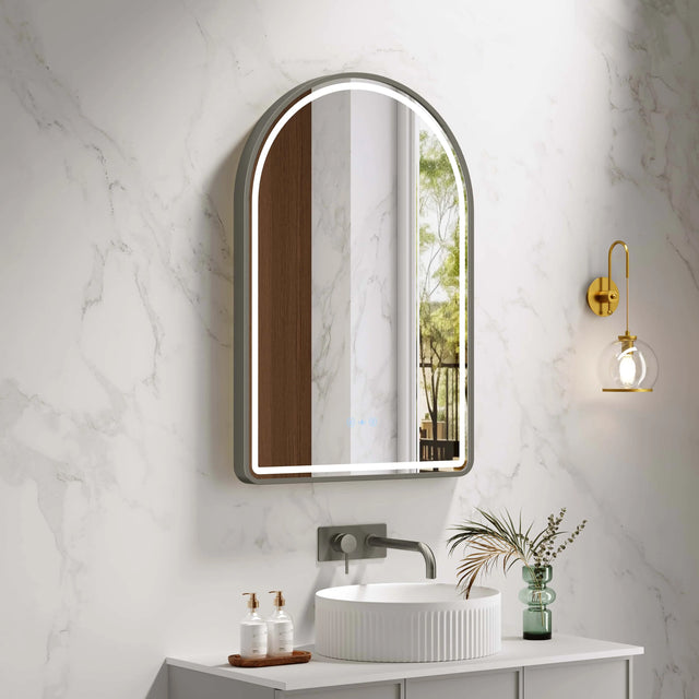 Venus 600×900mm LED Arch Mirror– Gun Metal Frame mercioaustralia