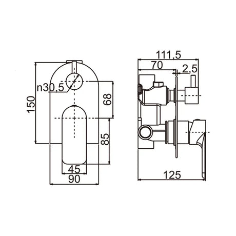 Persano Matte Black Mixer Diverter Aquaperla