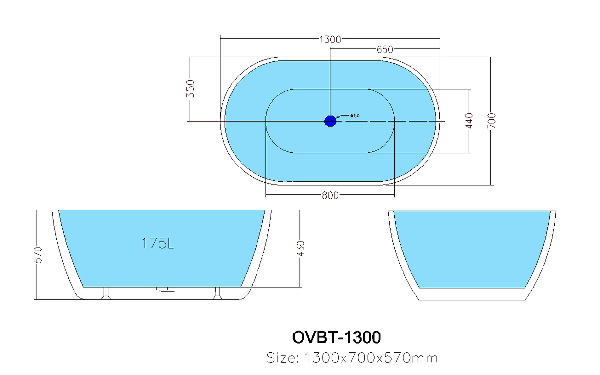 Olivia Gloss White Free Standing Bathtub 1300*700*560 mm Poseidonbk