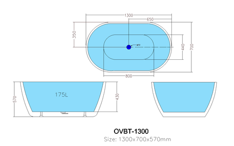 Olivia Gloss White Free Standing Bathtub 1300*700*560 mm Poseidonbk