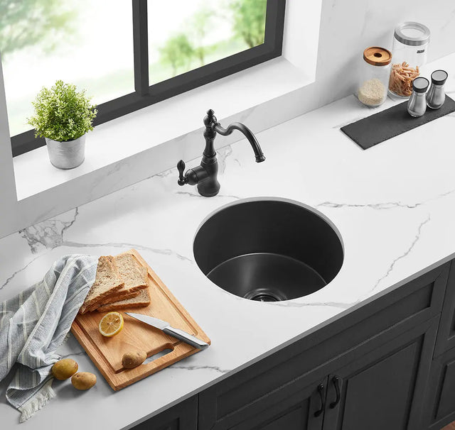 Matt Black Camden Fireclay Kitchen/Laundry Sink Round Single Bowl 470*228mm Poseidonbk