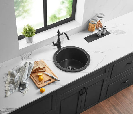 Matt Black Camden Fireclay Kitchen/Laundry Sink Round Single Bowl 470*228mm Poseidonbk