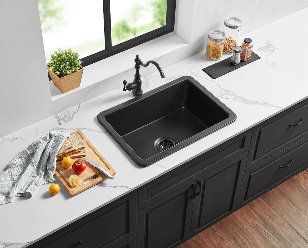 Matte Black Camden Fireclay Kitchen Sink Single Bowl 677*470*254mm Poseidonbk