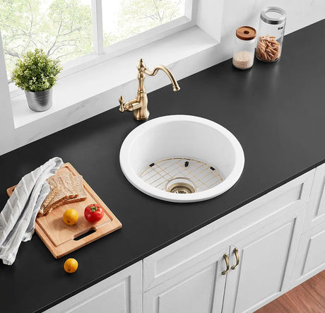 Gloss White Camden Fireclay Kitchen/Laundry Sink Round Single Bowl 470*228mm Poseidonbk