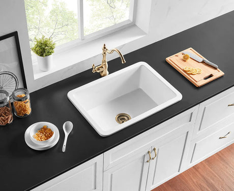 Gloss White Camden Fireclay Kitchen Sink Single Bowl 677*470*254mm Poseidonbk