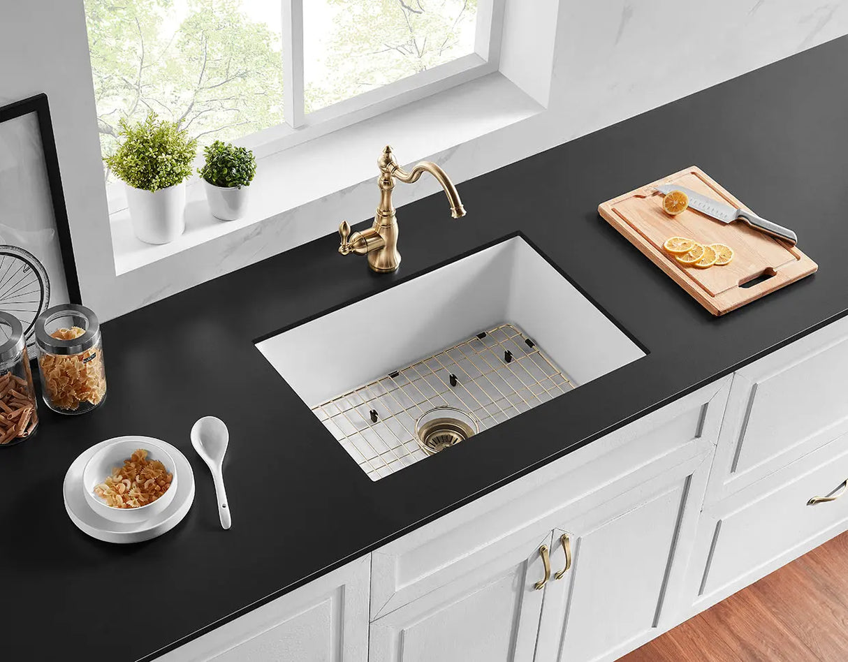 Gloss White Camden Fireclay Kitchen Sink Single Bowl 677*470*254mm Poseidonbk