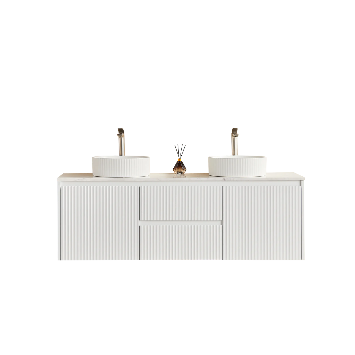 Brindabella Wall Hung PVC Cabinet (Middle Drawer) 1500mm (Single/Double Bowl) (Matte White) Poseidon